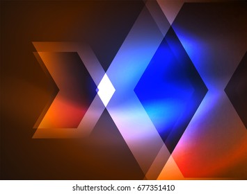 Digital technology glowing arrows, modern geometric abstract background with light effects and place for your message