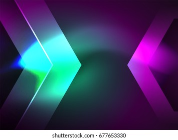 Digital technology glowing arrows, modern geometric abstract background with light effects and place for your message
