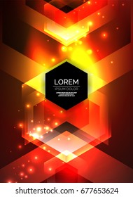 Digital technology glowing arrows, modern geometric abstract background with light effects and place for your message
