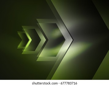 Tecnología digital flechas brillantes, fondo abstracto geométrico moderno con efectos de luz y lugar para el mensaje
