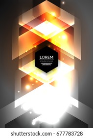 Digital technology glowing arrows, modern geometric abstract background with light effects and place for your message