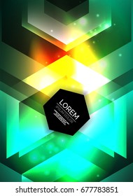 Digital technology glowing arrows, modern geometric abstract background with light effects and place for your message