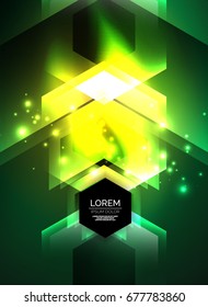 Tecnología digital flechas brillantes, fondo abstracto geométrico moderno con efectos de luz y lugar para el mensaje