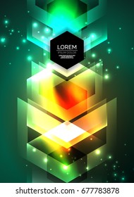 Digital technology glowing arrows, modern geometric abstract background with light effects and place for your message