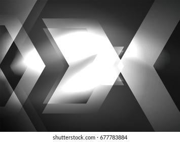 Digital technology glowing arrows, modern geometric abstract background with light effects and place for your message