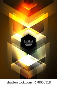 Digital technology glowing arrows, modern geometric abstract background with light effects and place for your message