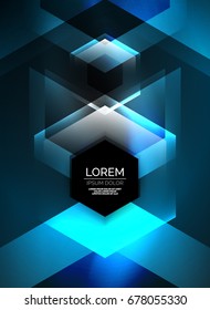 Digital technology glowing arrows, modern geometric abstract background with light effects and place for your message