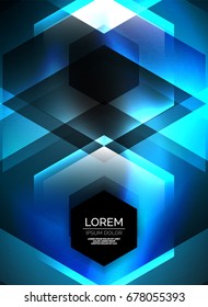 Digital technology glowing arrows, modern geometric abstract background with light effects and place for your message