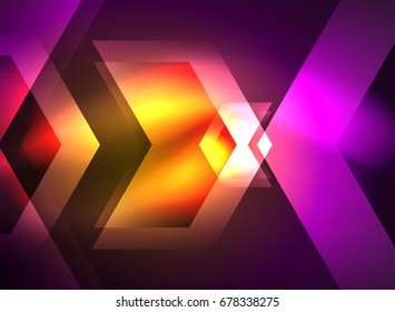 Digital technology glowing arrows, modern geometric abstract background with light effects and place for your message
