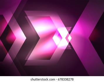 Digital technology glowing arrows, modern geometric abstract background with light effects and place for your message