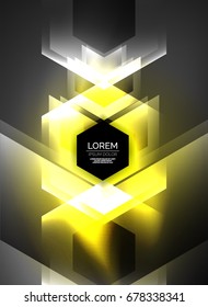Digital technology glowing arrows, modern geometric abstract background with light effects and place for your message