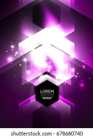 Digital technology glowing arrows, modern geometric abstract background with light effects and place for your message