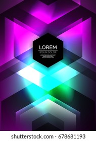 Digital technology glowing arrows, modern geometric abstract background with light effects and place for your message