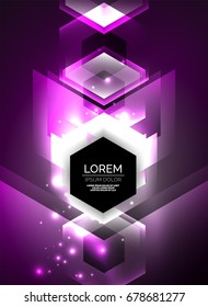 Digital technology glowing arrows, modern geometric abstract background with light effects and place for your message