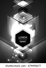 Digital technology glowing arrows, modern geometric abstract background with light effects and place for your message