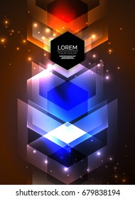 Tecnologia digital setas brilhantes, moderno fundo geométrico abstrato com efeitos de luz e lugar para a sua mensagem