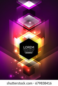 Digital technology glowing arrows, modern geometric abstract background with light effects and place for your message