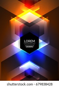 Digital technology glowing arrows, modern geometric abstract background with light effects and place for your message