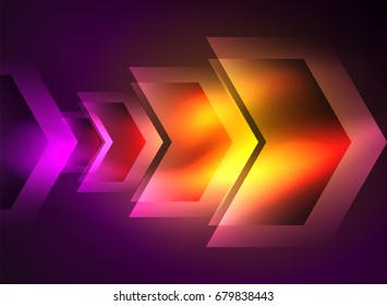 Digital technology glowing arrows, modern geometric abstract background with light effects and place for your message