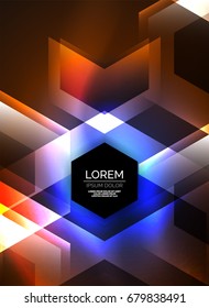 Digital technology glowing arrows, modern geometric abstract background with light effects and place for your message