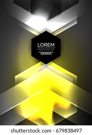 Digital technology glowing arrows, modern geometric abstract background with light effects and place for your message