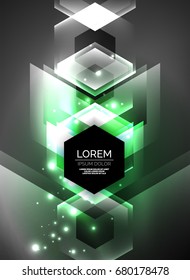 Digital technology glowing arrows, modern geometric abstract background with light effects and place for your message