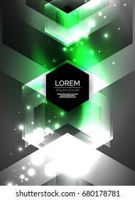 Tecnología digital flechas brillantes, fondo abstracto geométrico moderno con efectos de luz y lugar para el mensaje