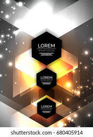 Tecnología digital flechas brillantes, fondo abstracto geométrico moderno con efectos de luz y lugar para el mensaje