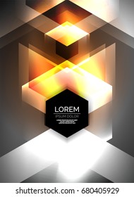 Digital technology glowing arrows, modern geometric abstract background with light effects and place for your message