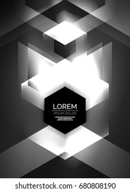 Digital technology glowing arrows, modern geometric abstract background with light effects and place for your message