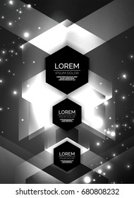 Digital technology glowing arrows, modern geometric abstract background with light effects and place for your message