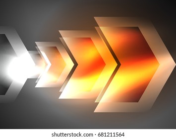 Digital technology glowing arrows, modern geometric abstract background with light effects and place for your message