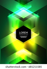 Digital technology glowing arrows, modern geometric abstract background with light effects and place for your message