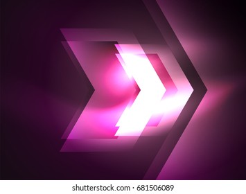 Digital technology glowing arrows, modern geometric abstract background with light effects and place for your message
