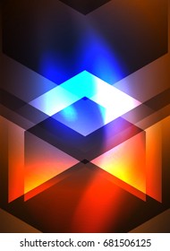 Digital technology glowing arrows, modern geometric abstract background with light effects and place for your message