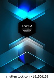 Tecnología digital flechas brillantes, fondo abstracto geométrico moderno con efectos de luz y lugar para el mensaje