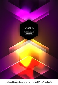 Digital technology glowing arrows, modern geometric abstract background with light effects and place for your message