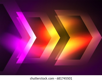 Digital technology glowing arrows, modern geometric abstract background with light effects and place for your message