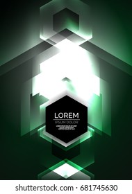 Digital technology glowing arrows, modern geometric abstract background with light effects and place for your message