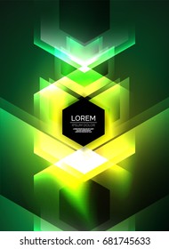 Digital technology glowing arrows, modern geometric abstract background with light effects and place for your message