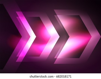 Digital technology glowing arrows, modern geometric abstract background with light effects and place for your message