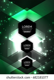 Digital technology glowing arrows, modern geometric abstract background with light effects and place for your message