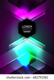 Digital technology glowing arrows, modern geometric abstract background with light effects and place for your message