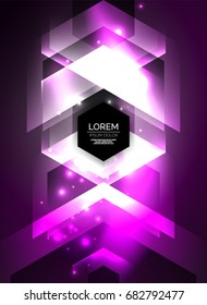 Digital technology glowing arrows, modern geometric abstract background with light effects and place for your message