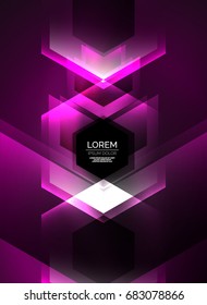 Digital technology glowing arrows, modern geometric abstract background with light effects and place for your message