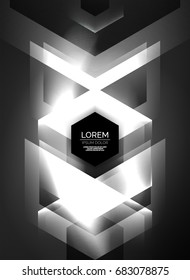 Tecnología digital flechas brillantes, fondo abstracto geométrico moderno con efectos de luz y lugar para el mensaje