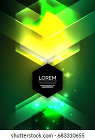 Digital technology glowing arrows, modern geometric abstract background with light effects and place for your message