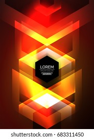 Digital technology glowing arrows, modern geometric abstract background with light effects and place for your message