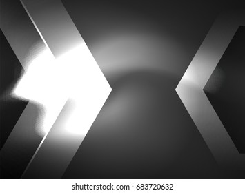 Digital technology glowing arrows, modern geometric abstract background with light effects and place for your message