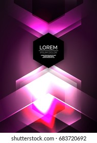 Digital technology glowing arrows, modern geometric abstract background with light effects and place for your message